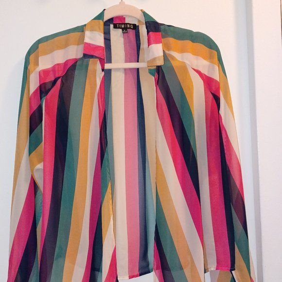 MULTI COLOR PIN STRIPE SUMMER/SPRING BLOUSE - Picture 3 of 7